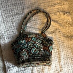 Vera Bradley Quilted Shoulder Bag - Blue and Brown Floral